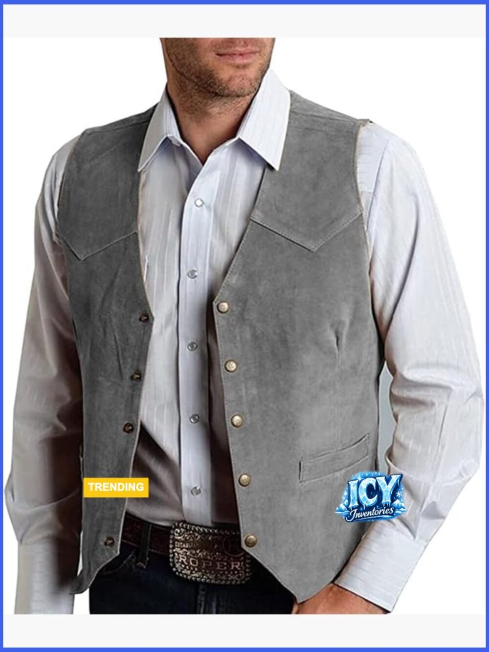 Suede Leather V Neck Suit Vest 5 Button Regular Fit Waistcoat